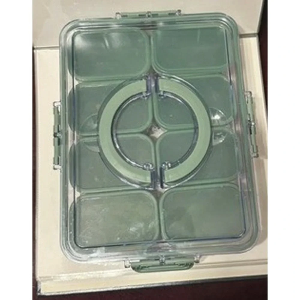 8 Compartment Snack Box Container with Handle Sage Green Portable Organizer